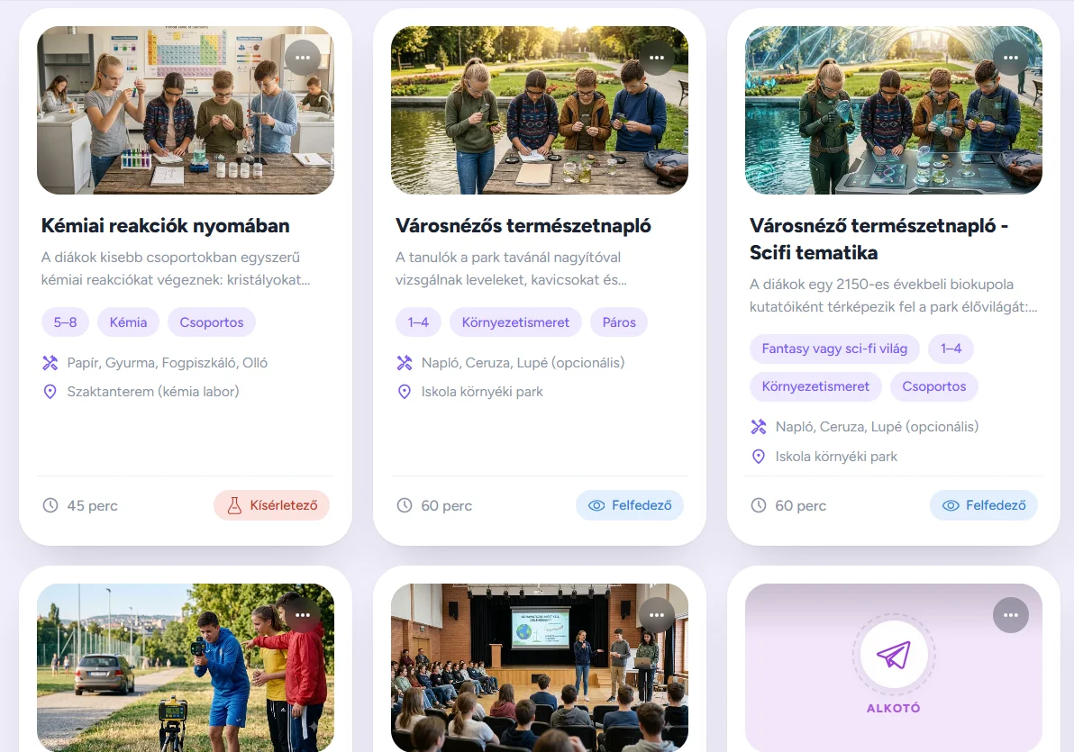 A Lecke platform tevékenységalapú tanulási felülete